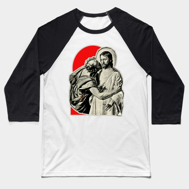 Judas' traitorous kiss in Jesus Christ Baseball T-Shirt by Marccelus